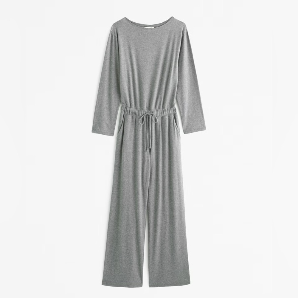 Heather Grey Off-The-Shoulder Long-Sleeve Lounge Jumpsuit